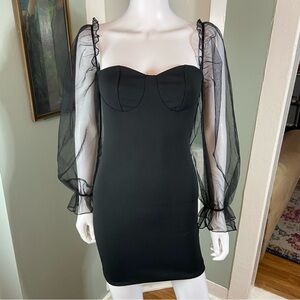 SHEIN Black Bodycon sheer sleeves mini dress 80s 90s style S small